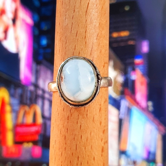 Larimar Gemstone Sterling Silver Plated Ring Size 6 - Picture 3 of 9